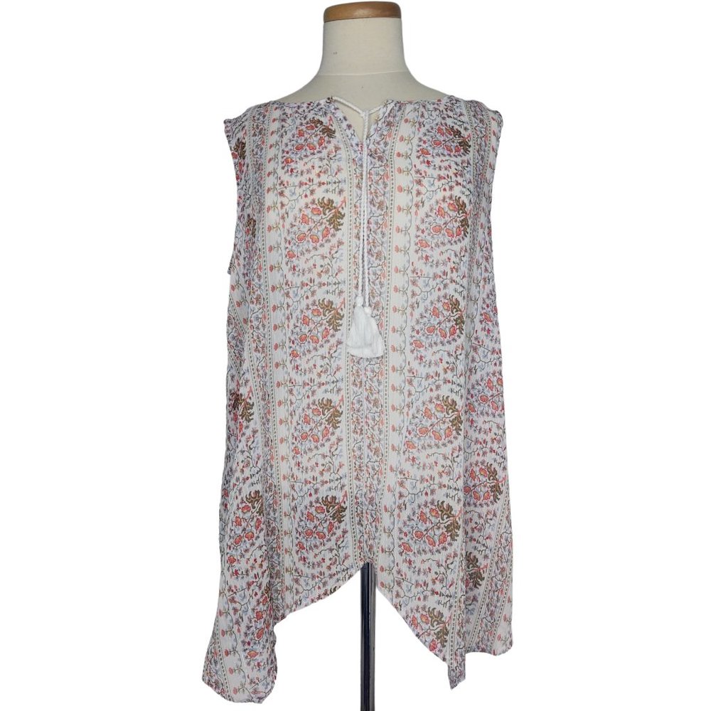 Liz Claiborne Sheer Floral Country Grandmacore Tank Top L White Orange Silver